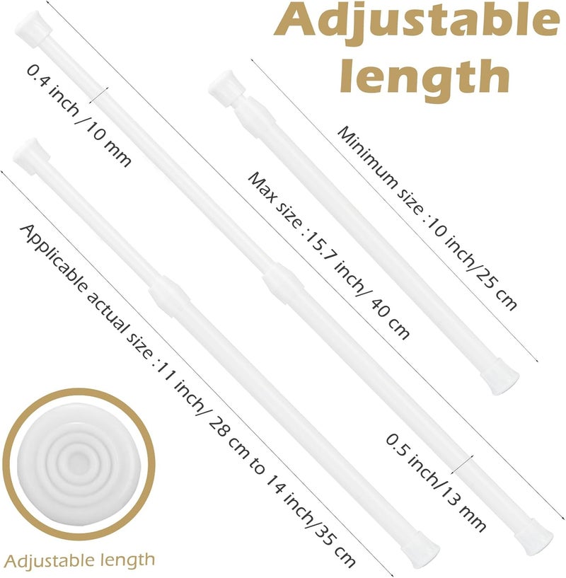 OEH 5 Pcs Tension Rod, Short Tension Rods, No Drilling Small Tension Rods for Closet, Rustproof Spring Rod, Mini Thin Spring Rods for Cabinets, Cupboard, Wardrobe Bars, Bookcase (10-15.7 inch) - Image 3